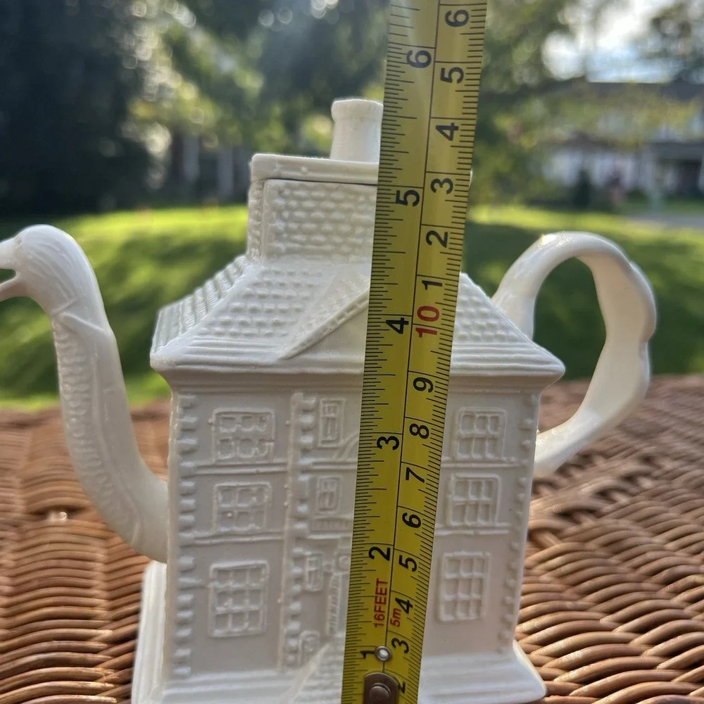 MMA‎ English Staffordshire White Salt Glazed House Form Teapot Vintage